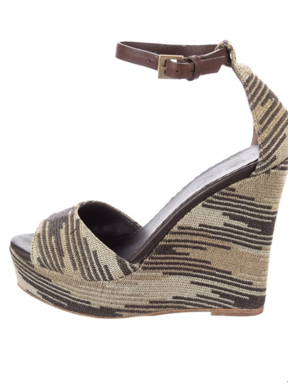 Missoni Tan & Black Patterned Platform Wedge open toe heels
